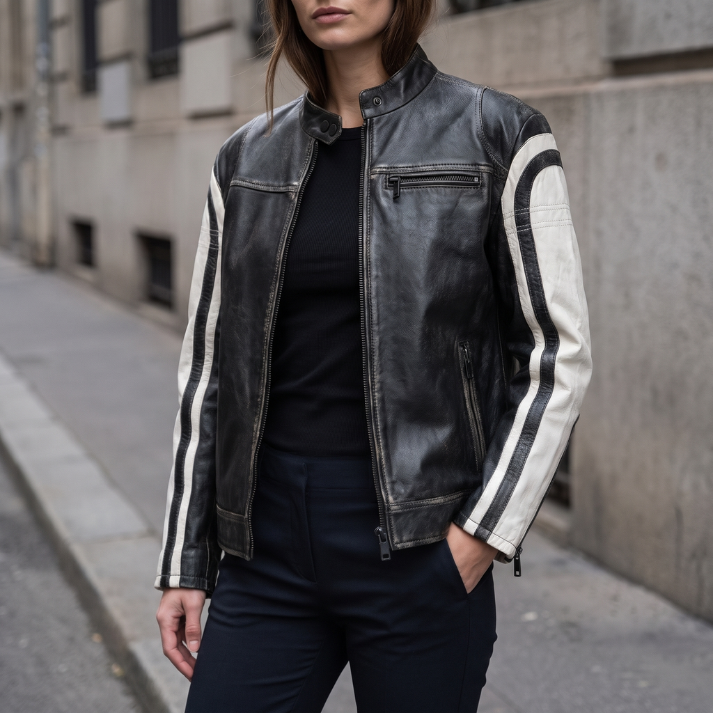 Millie Oversized Striped Racer Jacket in Black/White