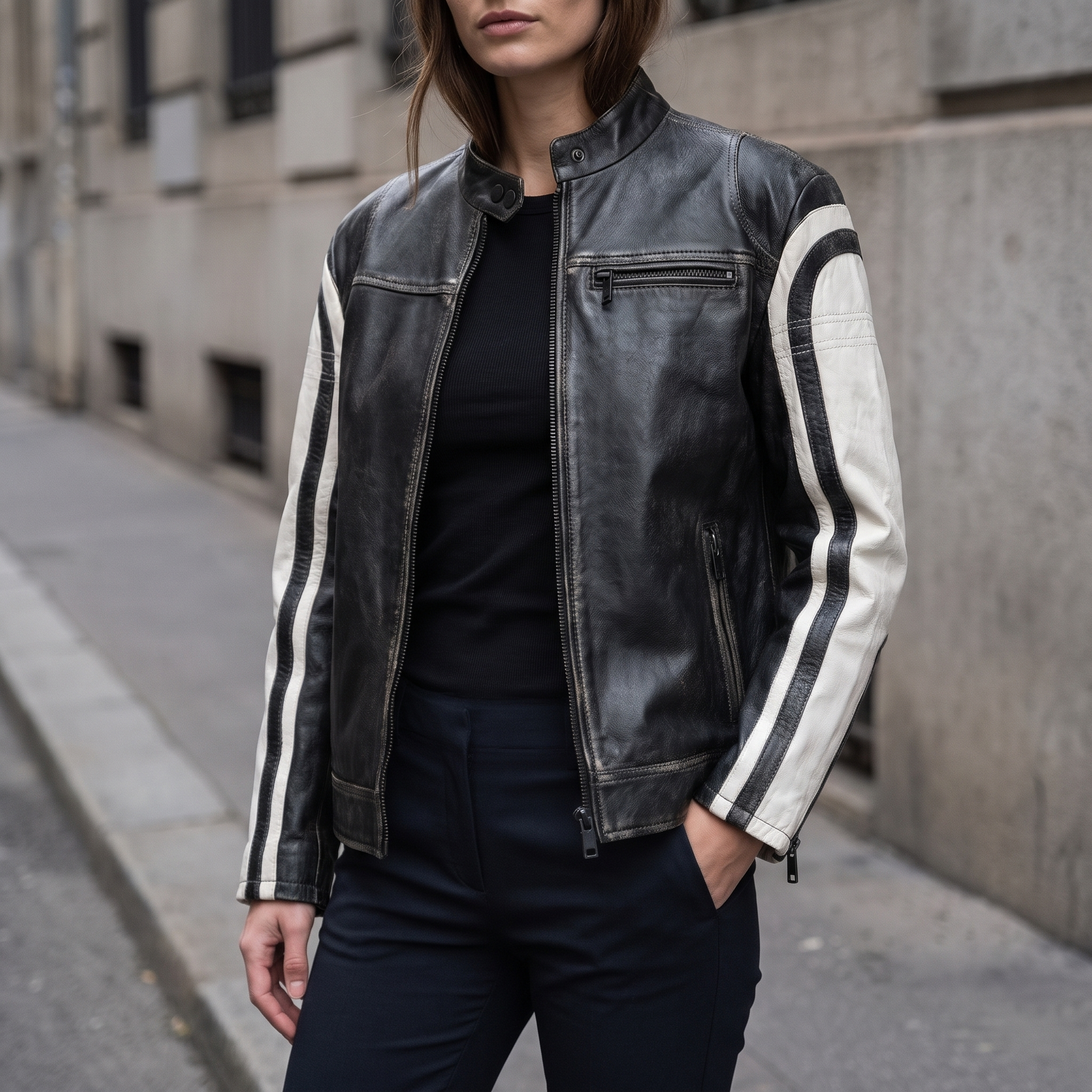 Millie Oversized Striped Racer Jacket in Black/White
