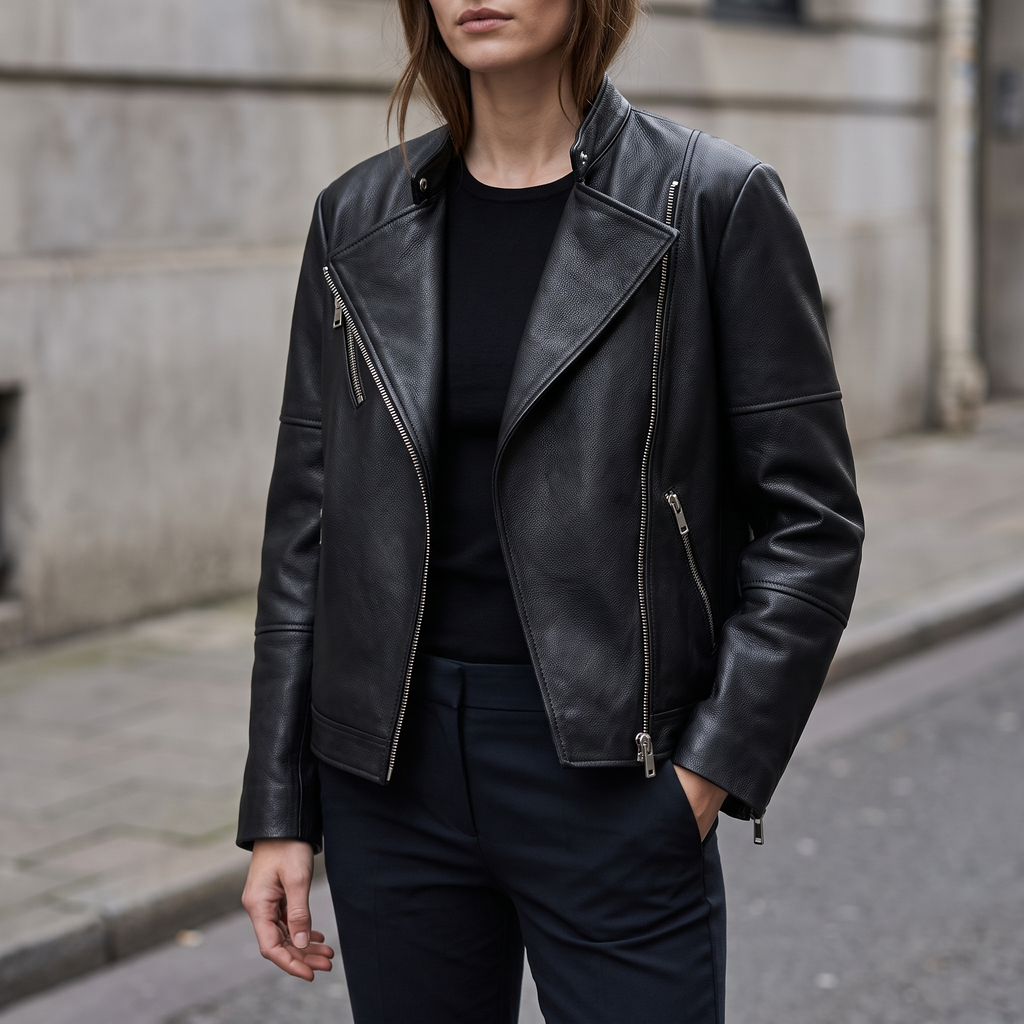 Miley Oversized Leather Moto Jacket in Black