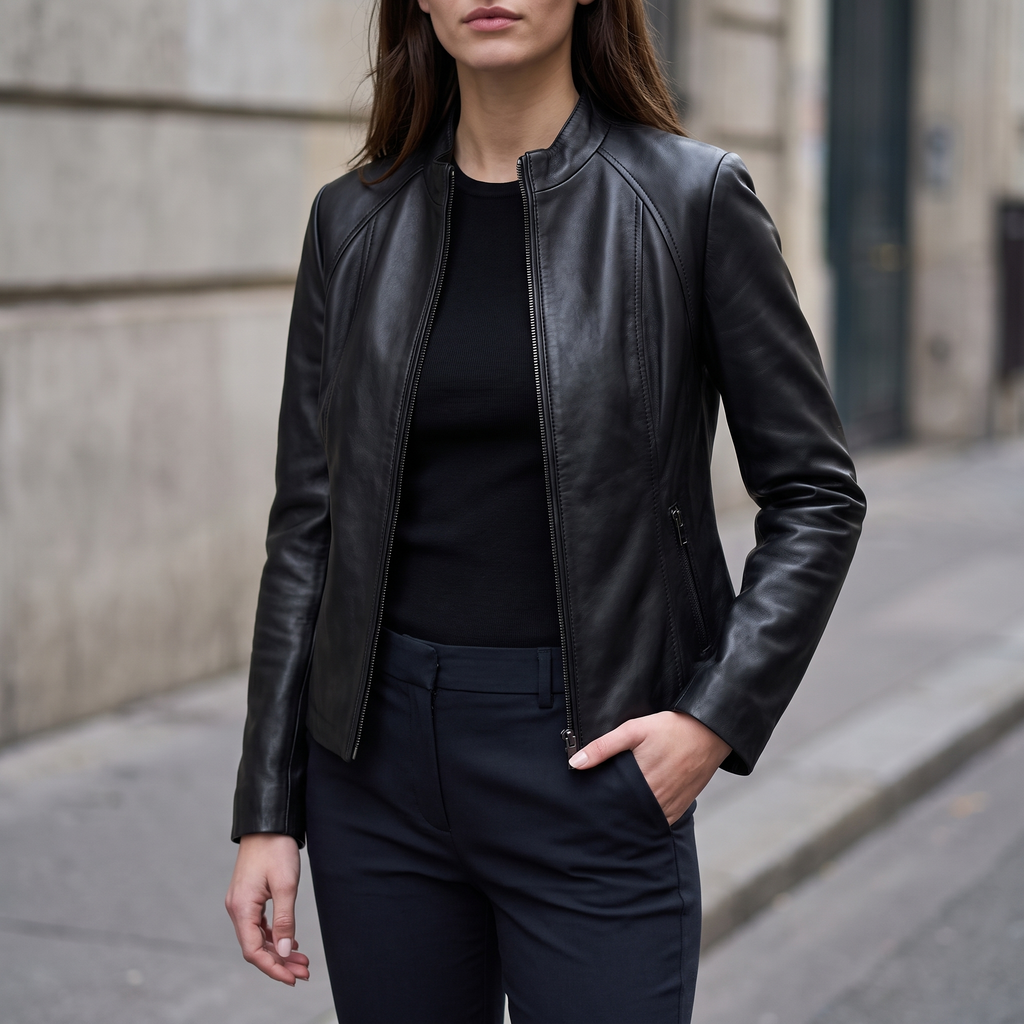 Meg Leather Scuba Jacket in Black