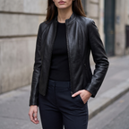 Meg Leather Scuba Jacket in Black
