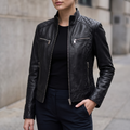 Mikel Leather Racer Jacket in Black