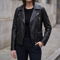 Marissa Asymmetric Leather Moto Jacket in Black