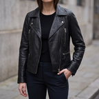 Marissa Asymmetric Leather Moto Jacket in Black