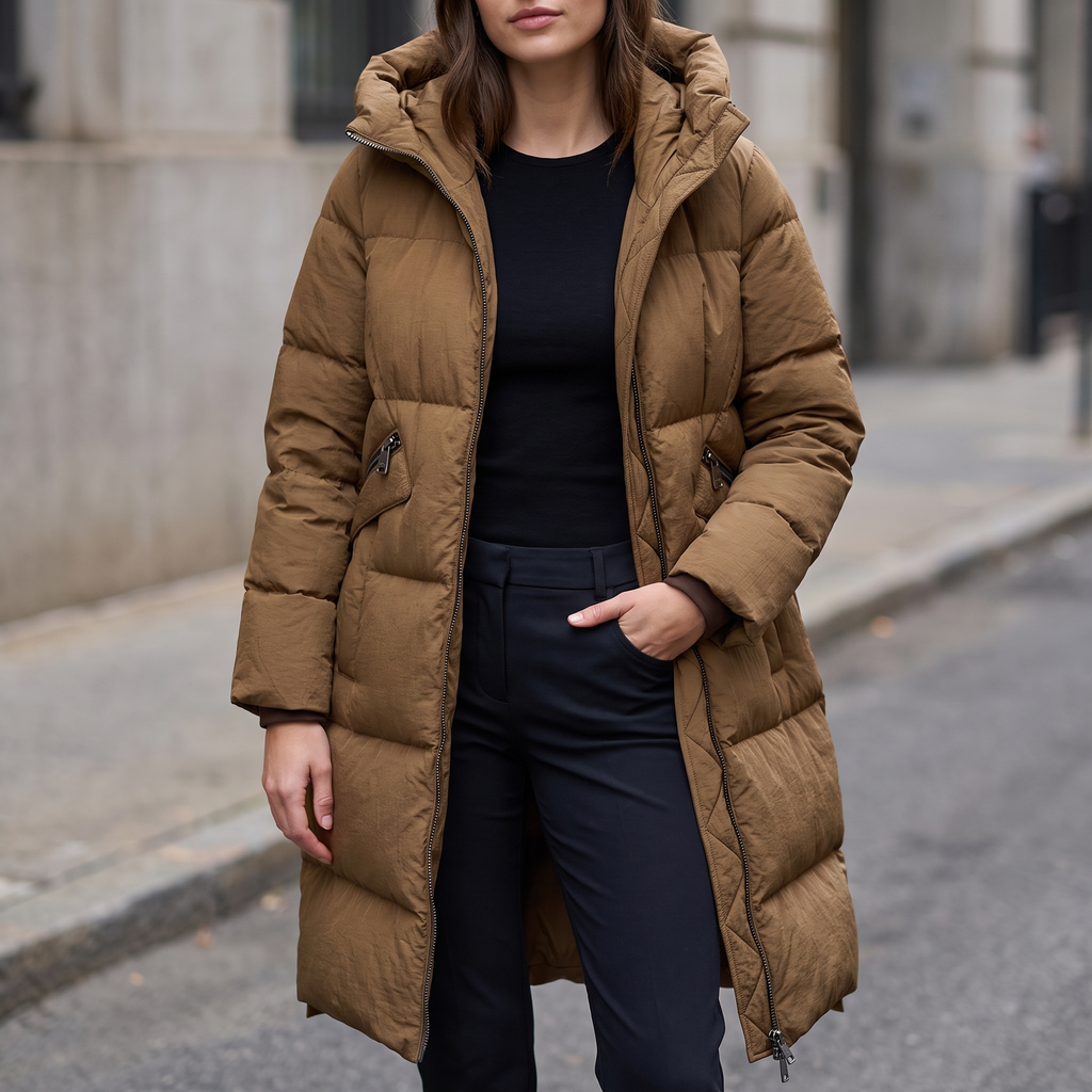 Palma Hooded Down Puffer Jacket in Sepia