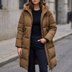 Palma Hooded Down Puffer Jacket in Sepia