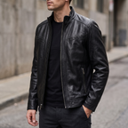 Sean Vintage Leather Racer Jacket in Black