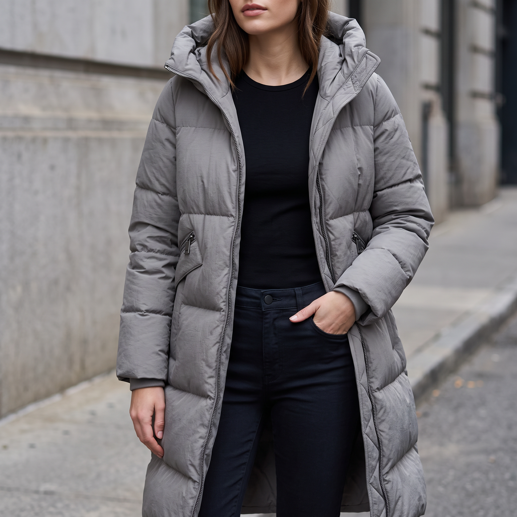 Palma Hooded Down Puffer Jacket in Pavement