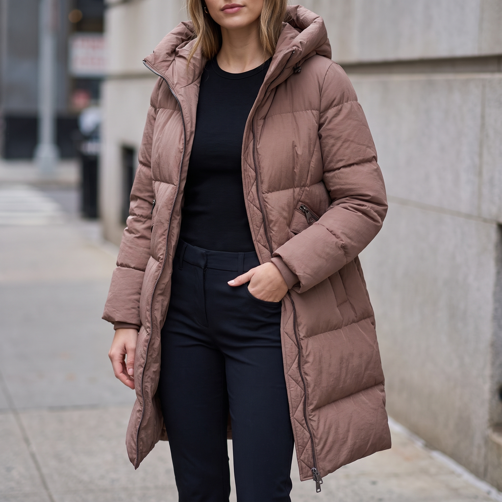 Palma Hooded Down Puffer Jacket in Rose Taupe