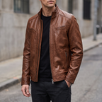 Sean Vintage Leather Racer Jacket in Brown