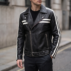 Rhodes Vintage Leather Moto Jacket in Black/White