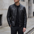 Quinton Lightweight Leather Racer Jacket in Black