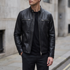Quinton Lightweight Leather Racer Jacket in Black