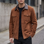 Zion Colour Block Suede Shirt Jacket in Brown