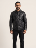 Wren Lightweight Leather Snap Shirt Jacket in Black