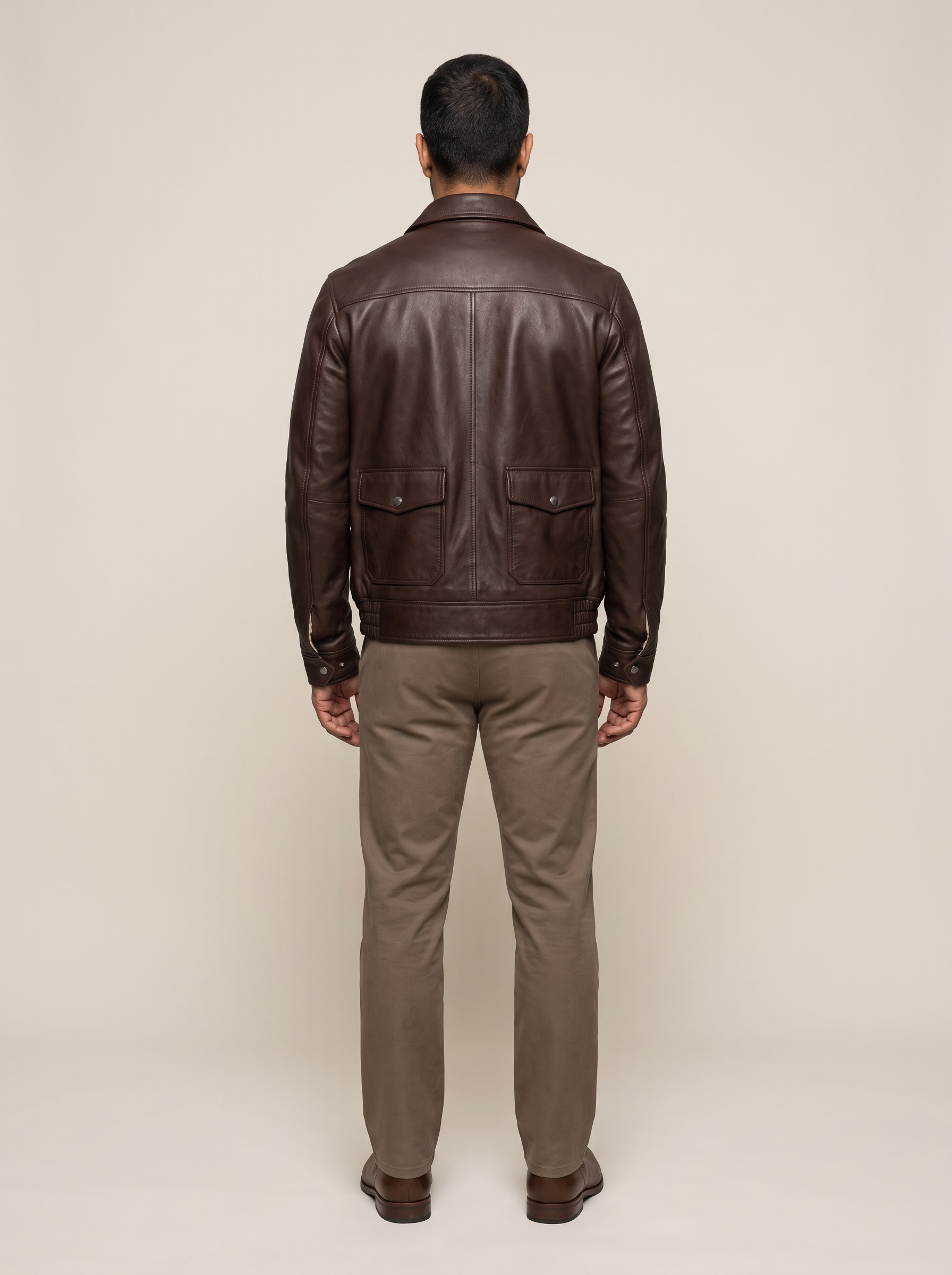 Chris Big & Tall Leather Bomber Jacket in Deep Brown, back view