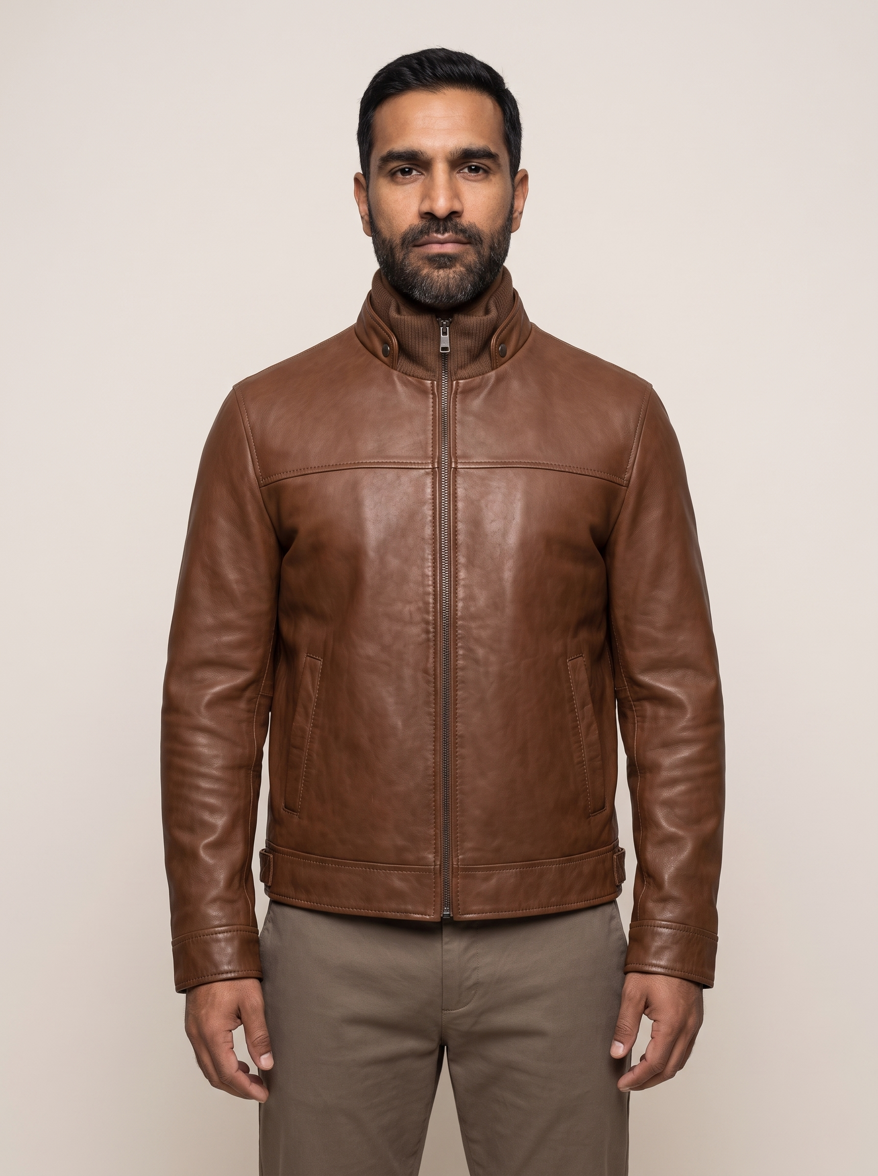 Jett Leather Jacket with Removable Hood in Brown