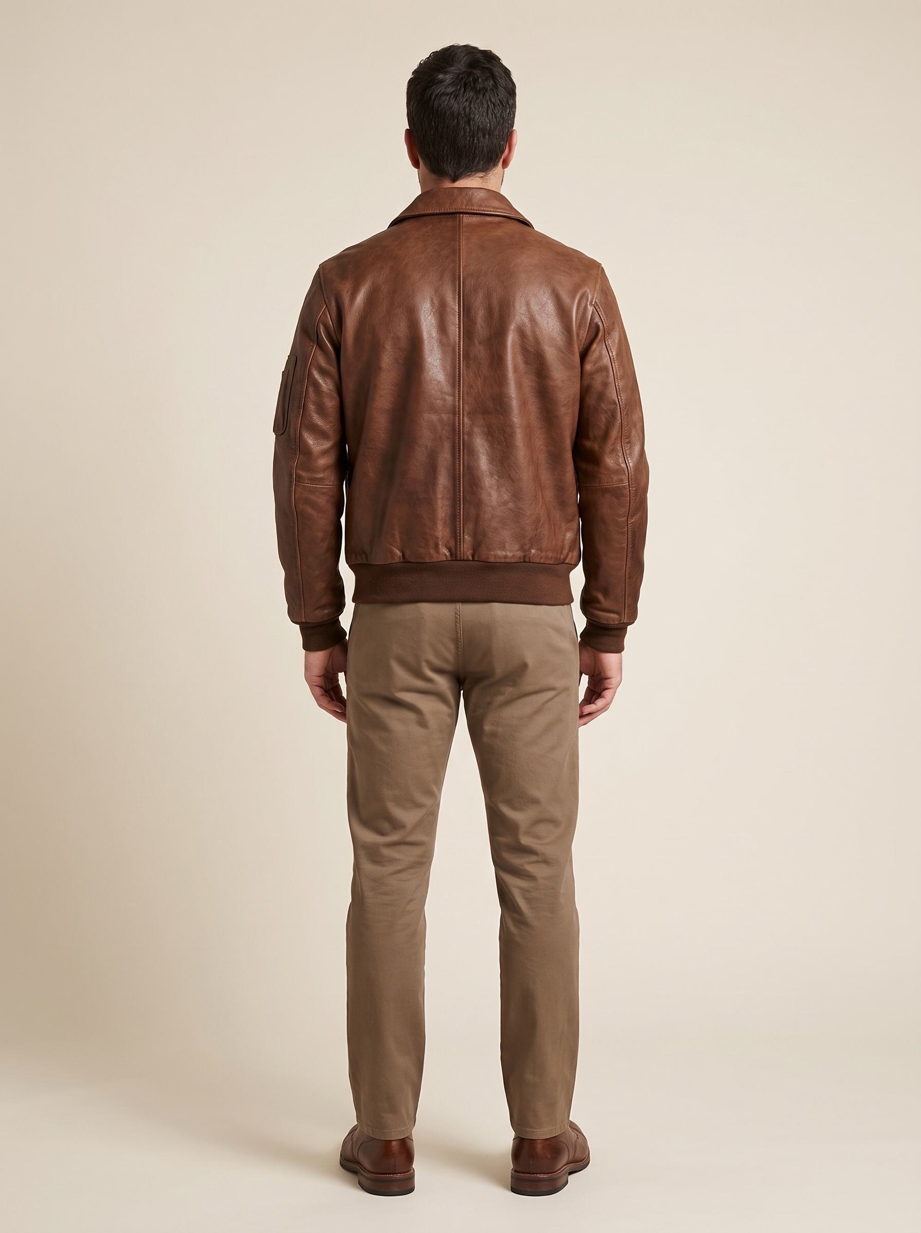 Damian Vintage Bomber in Brown, back view