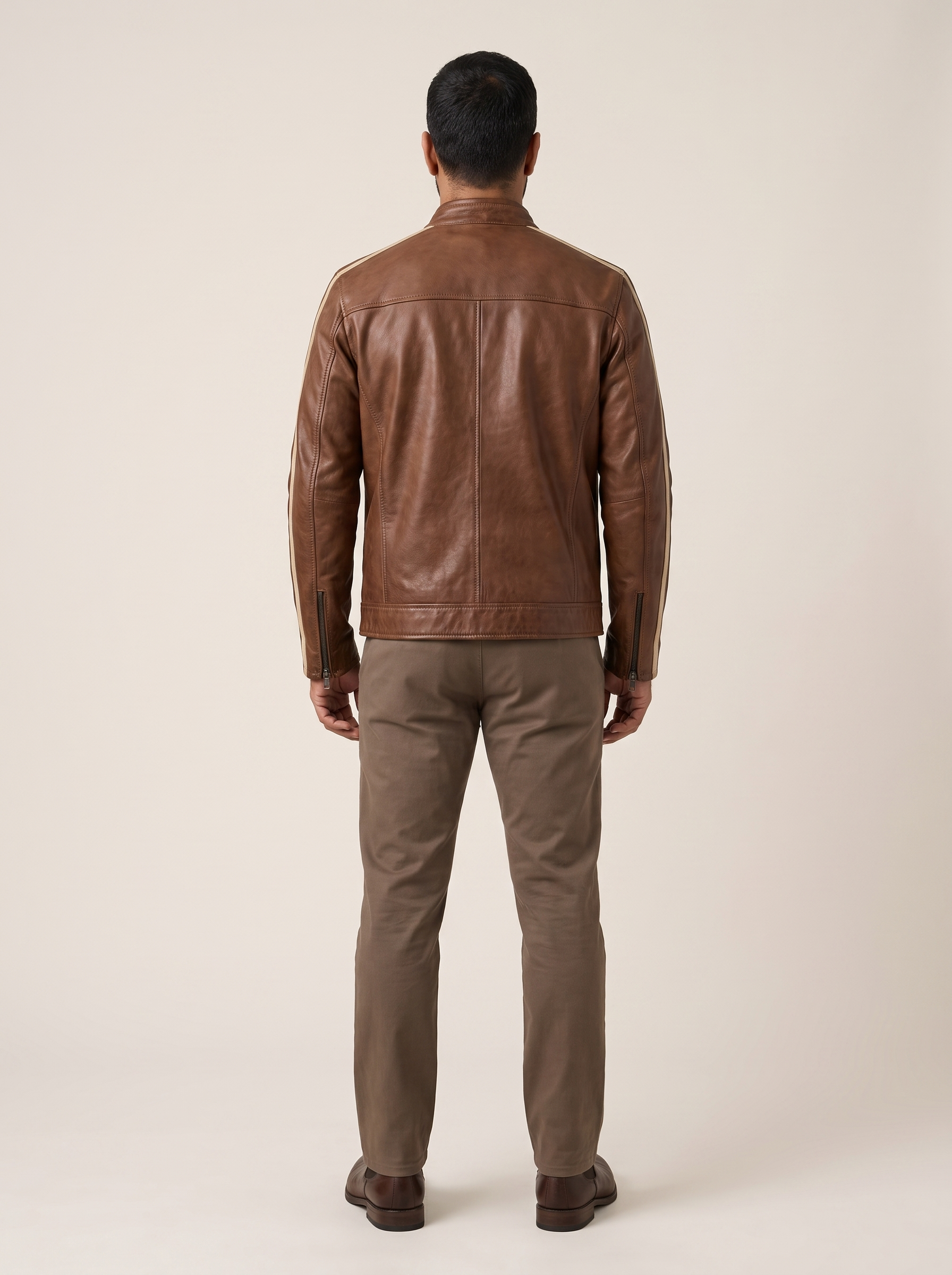 Elliot Vintage Striped Racer Jacket in Brown, back view