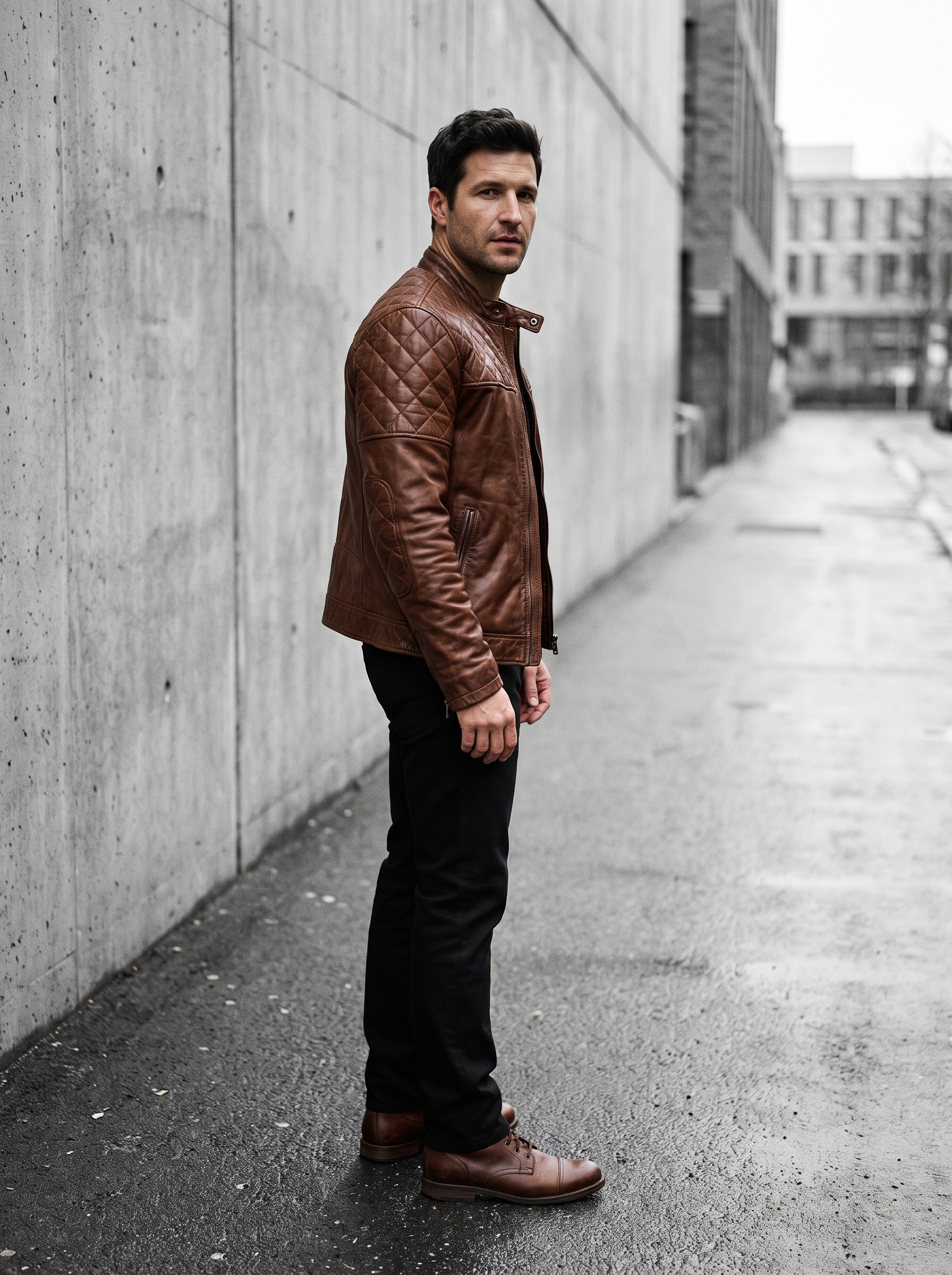 Hank Vintage Striped Racer Jacket in Brown, street view