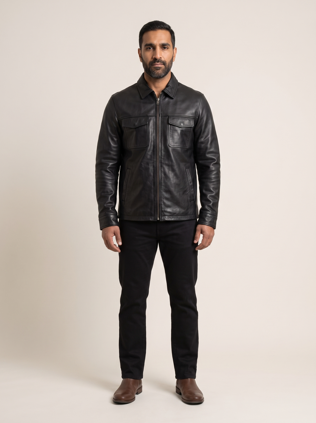 Hendrix Zip Shirt Jacket in Black