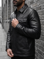 Hendrix Zip Shirt Jacket in Black, street crop view