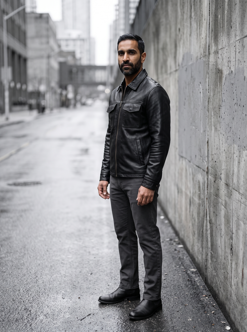 Hendrix Zip Shirt Jacket in Black, street view
