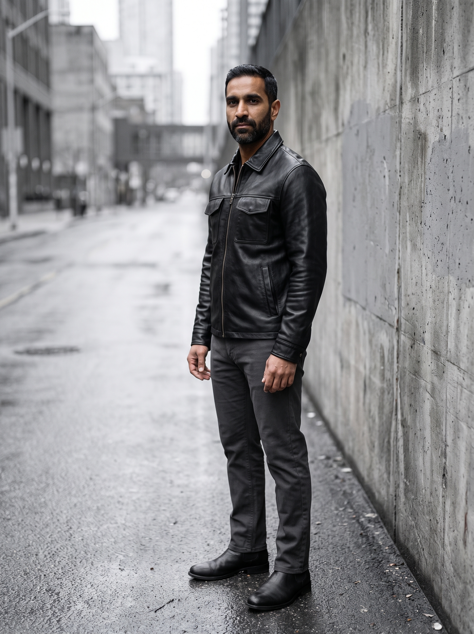 Hendrix Zip Shirt Jacket in Black, street view