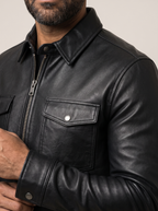 Hendrix Zip Shirt Jacket in Black, detail view