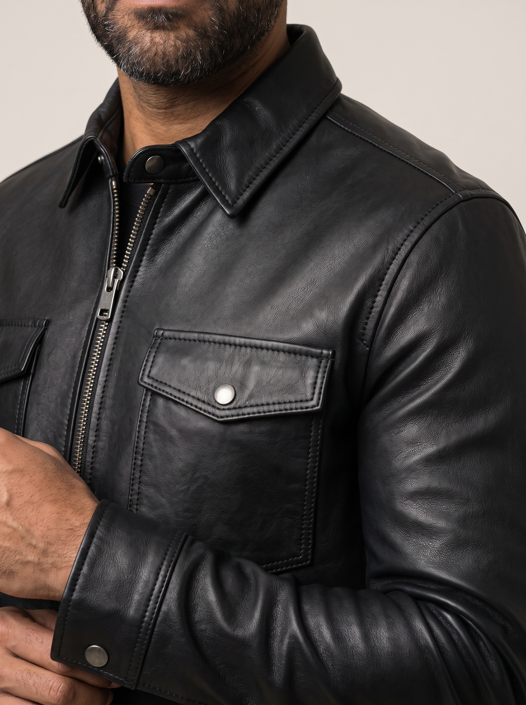 Hendrix Zip Shirt Jacket in Black, detail view