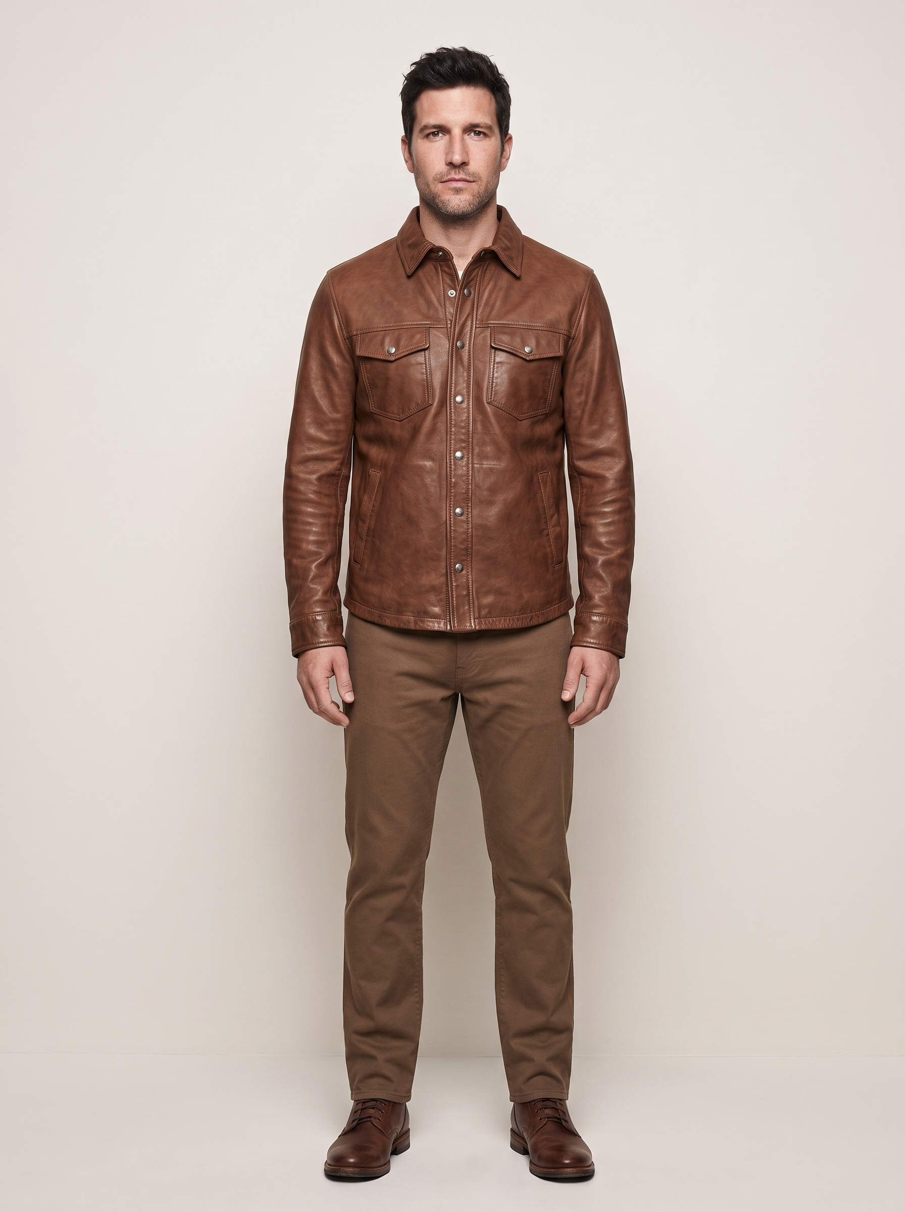 Jonah Vintage Leather Shirt Jacket in Brown