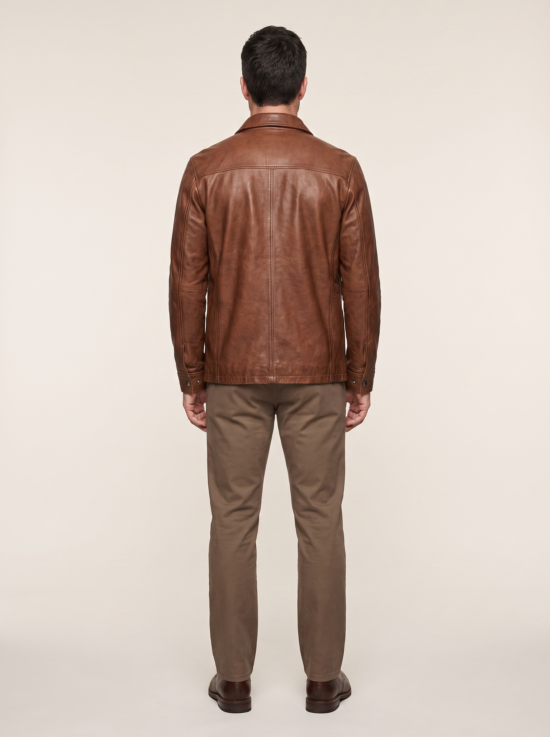 Jonah Vintage Leather Shirt Jacket in Brown, back view