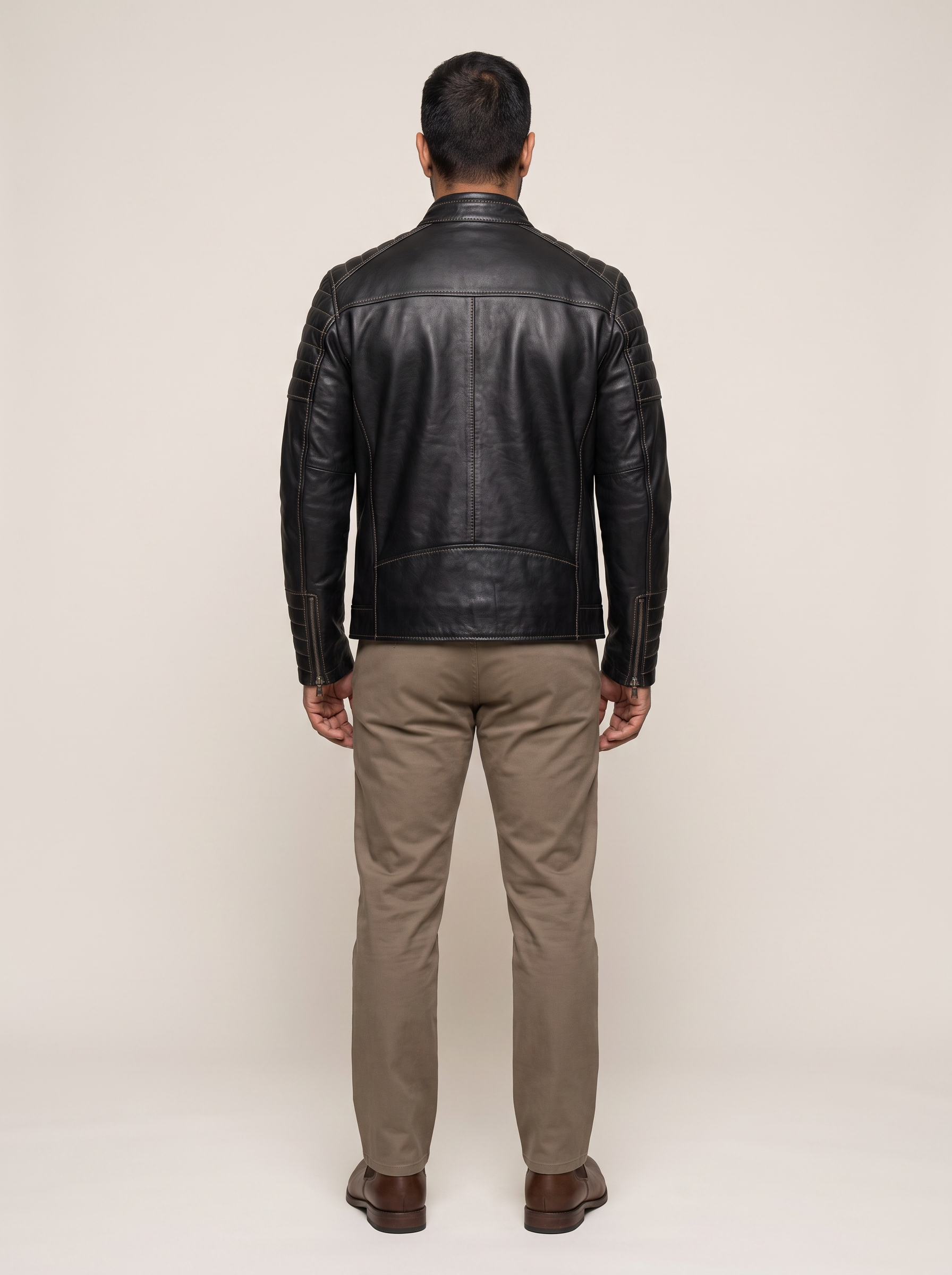Toby Quilted Leather Moto Jacket in Black, back view