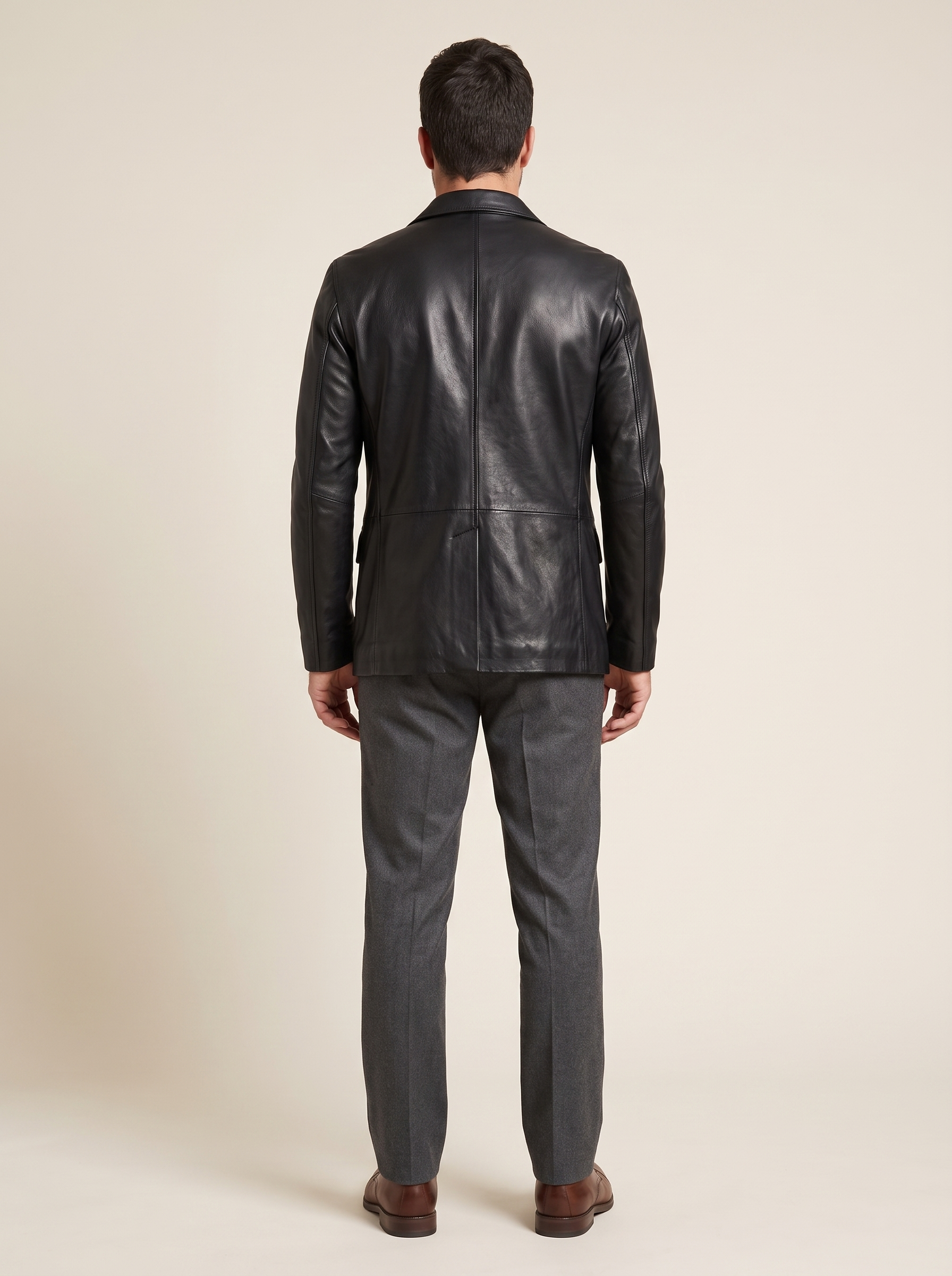 Dylan Genuine Leather Blazer Jacket in Black, back view