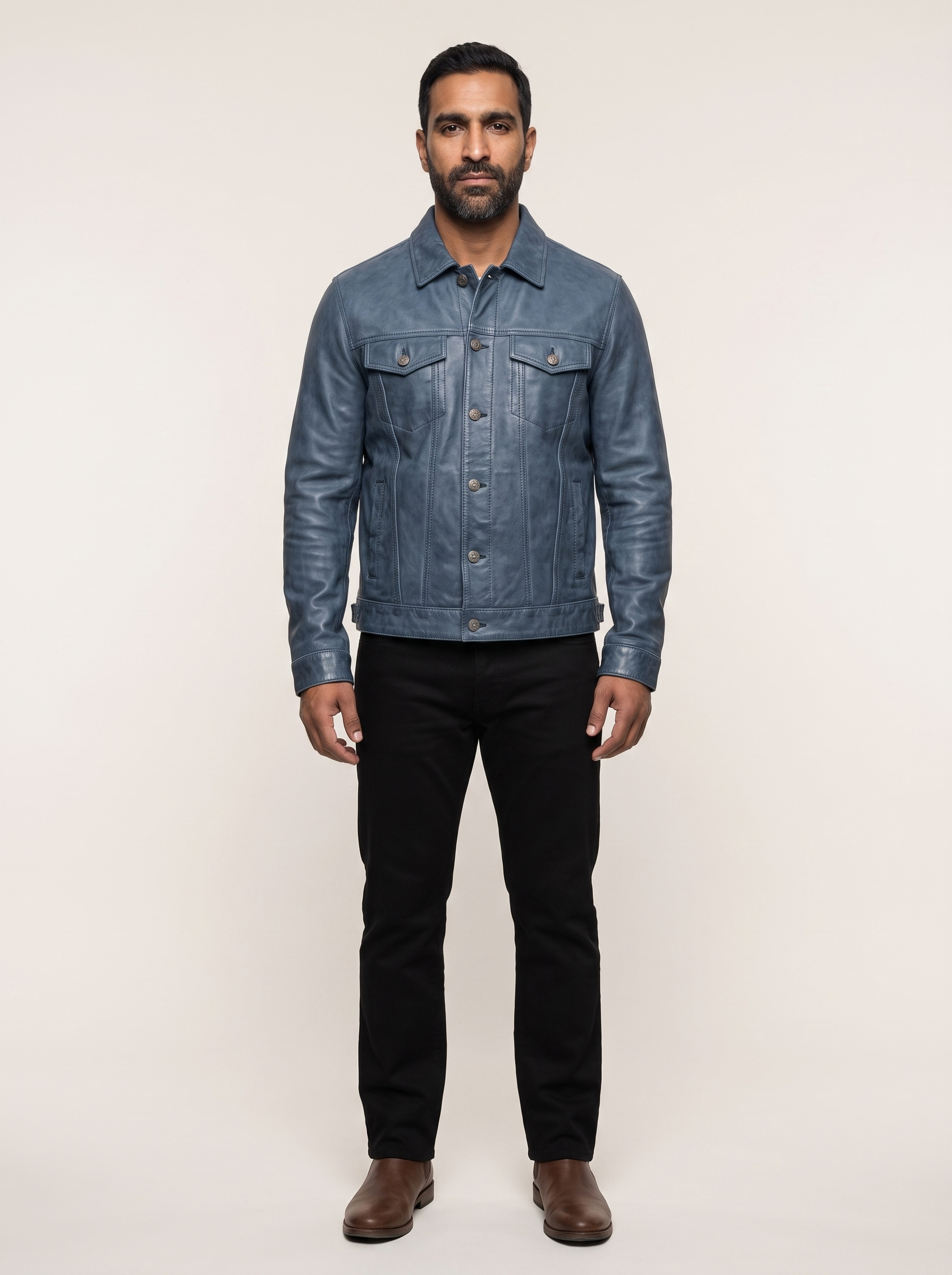 Chase Leather Denim Jacket in Denim