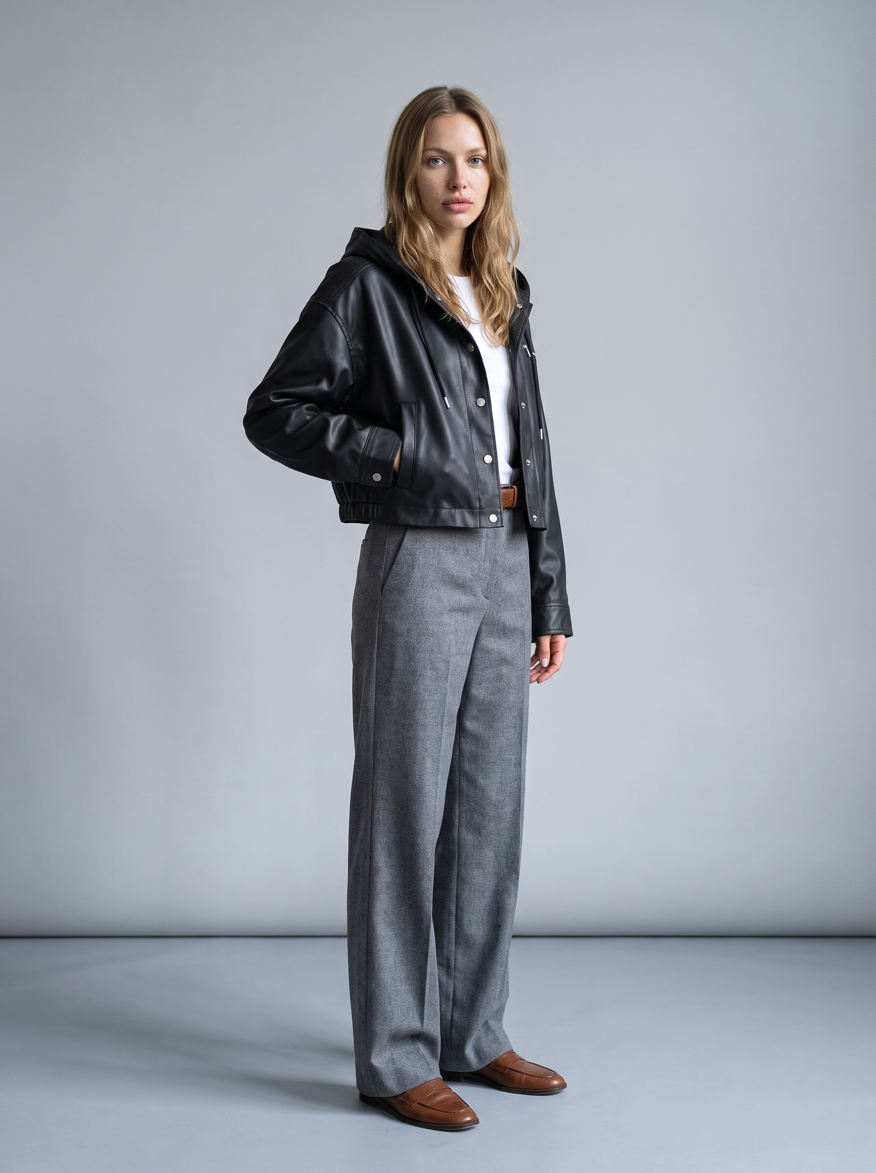 Belle Cropped Lightweight Hooded Jacket in Black, full length
