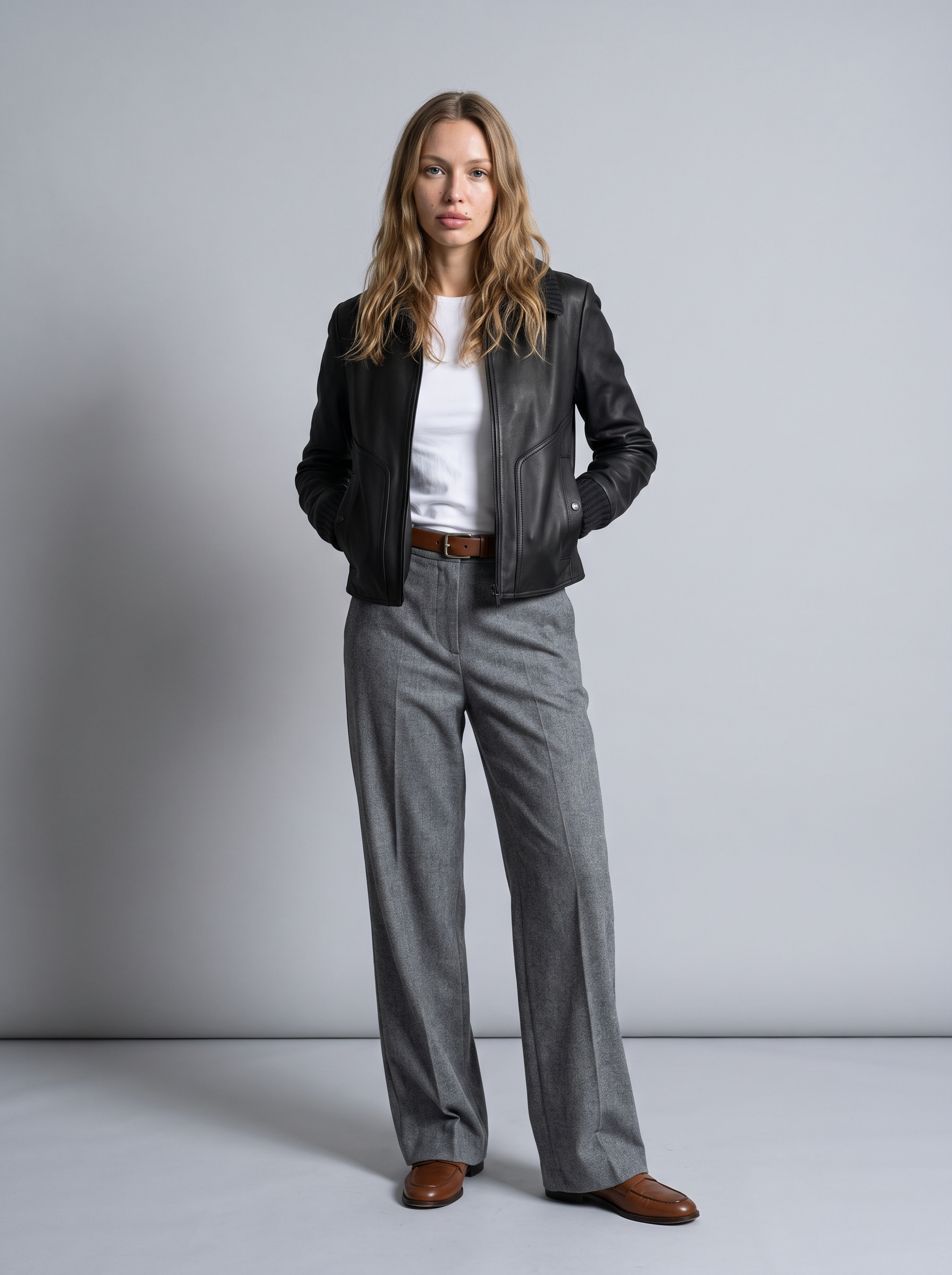 Beatrix Leather Jacket in Black, full length