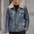 Wesley Leather Denim Chore Jacket in Medium Blue