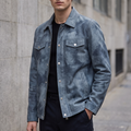 Nolan Leather Denim Shirt Jacket in Medium Blue