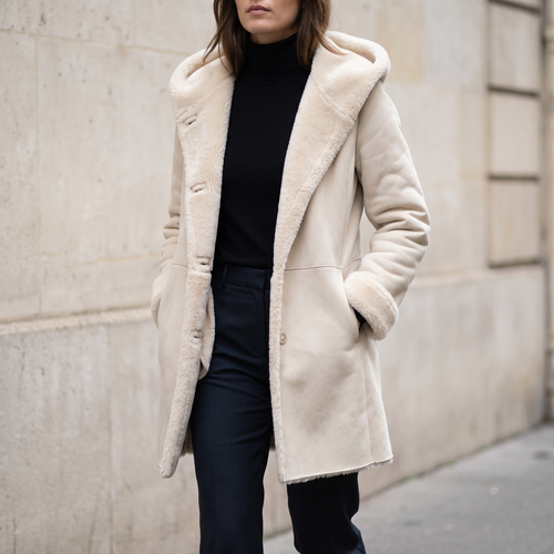 Astor Faux Shearling Hooded Jacket in Birch