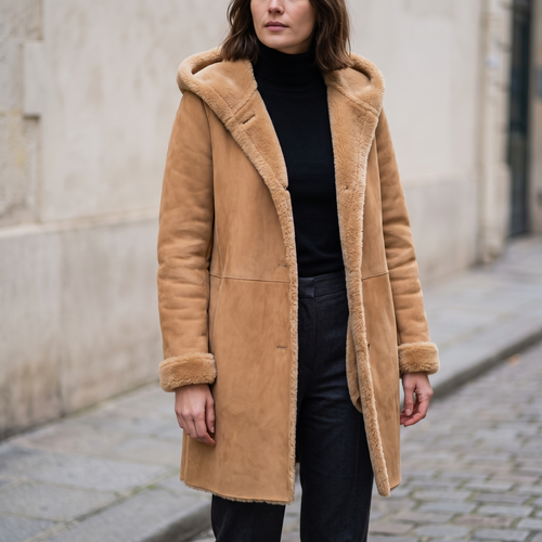 Astor Faux Shearling Hooded Jacket in Sepia