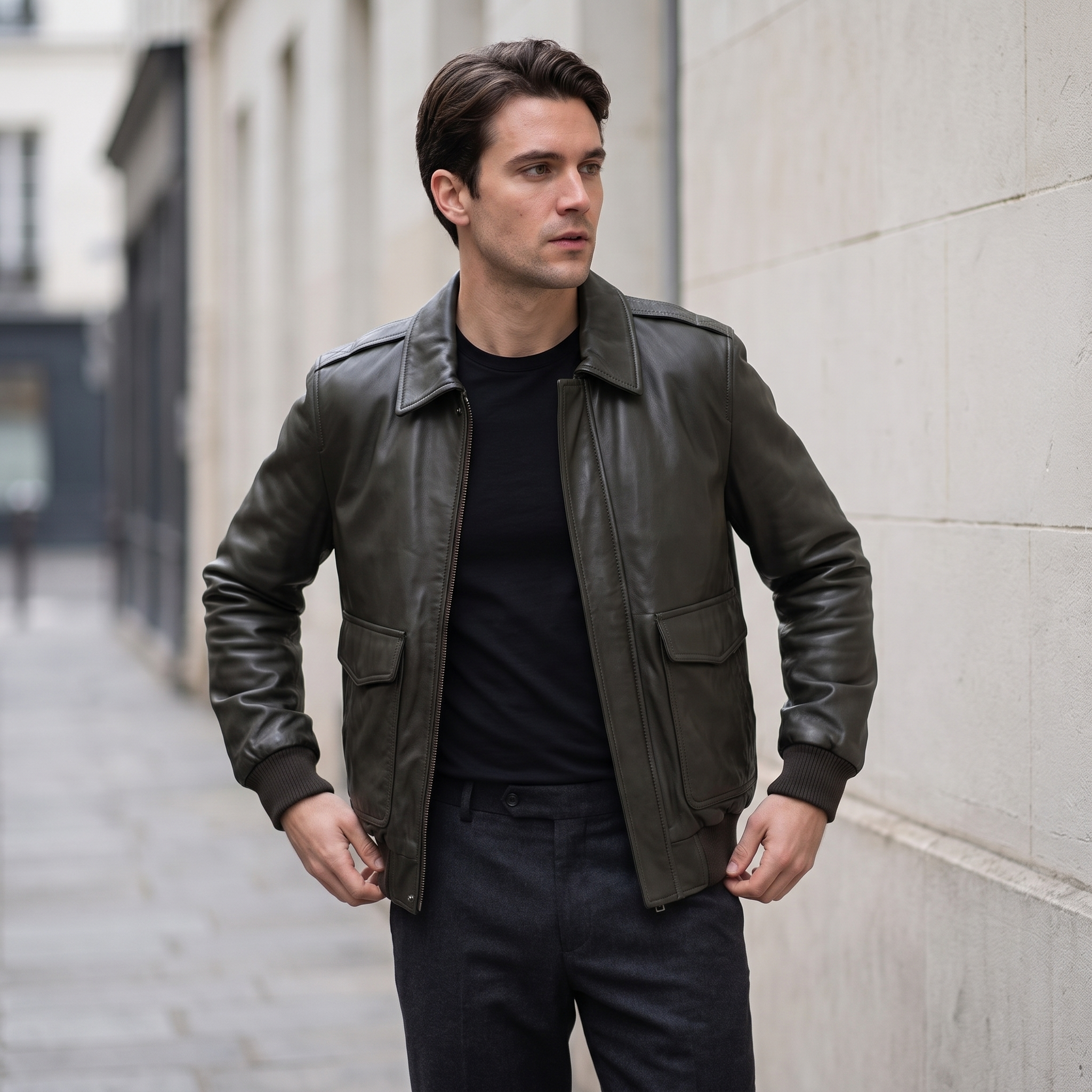 Chris Big and Tall Leather Bomber Jacket in Deep Brown