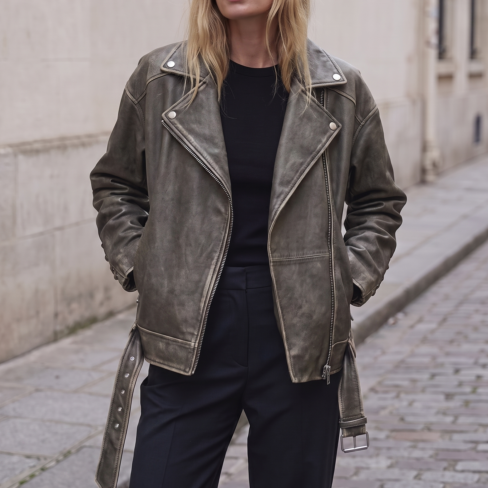 Briana Oversized Asymmetric Leather Moto Jacket