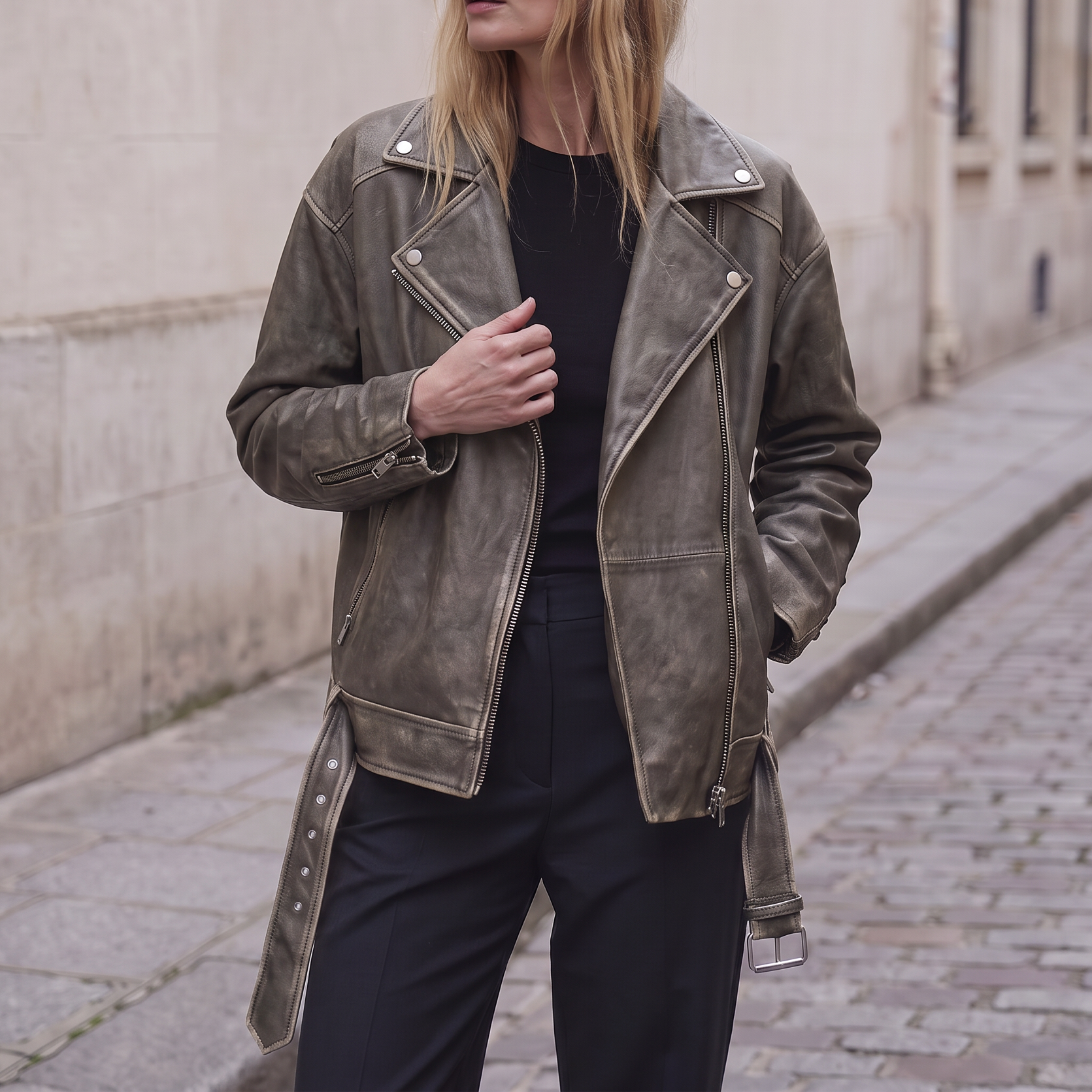 Briana Oversized Asymmetric Leather Moto Jacket