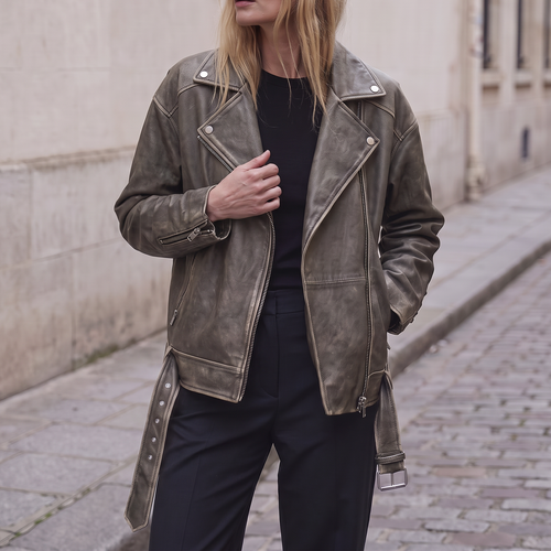 Briana Oversized Asymmetric Leather Moto Jacket