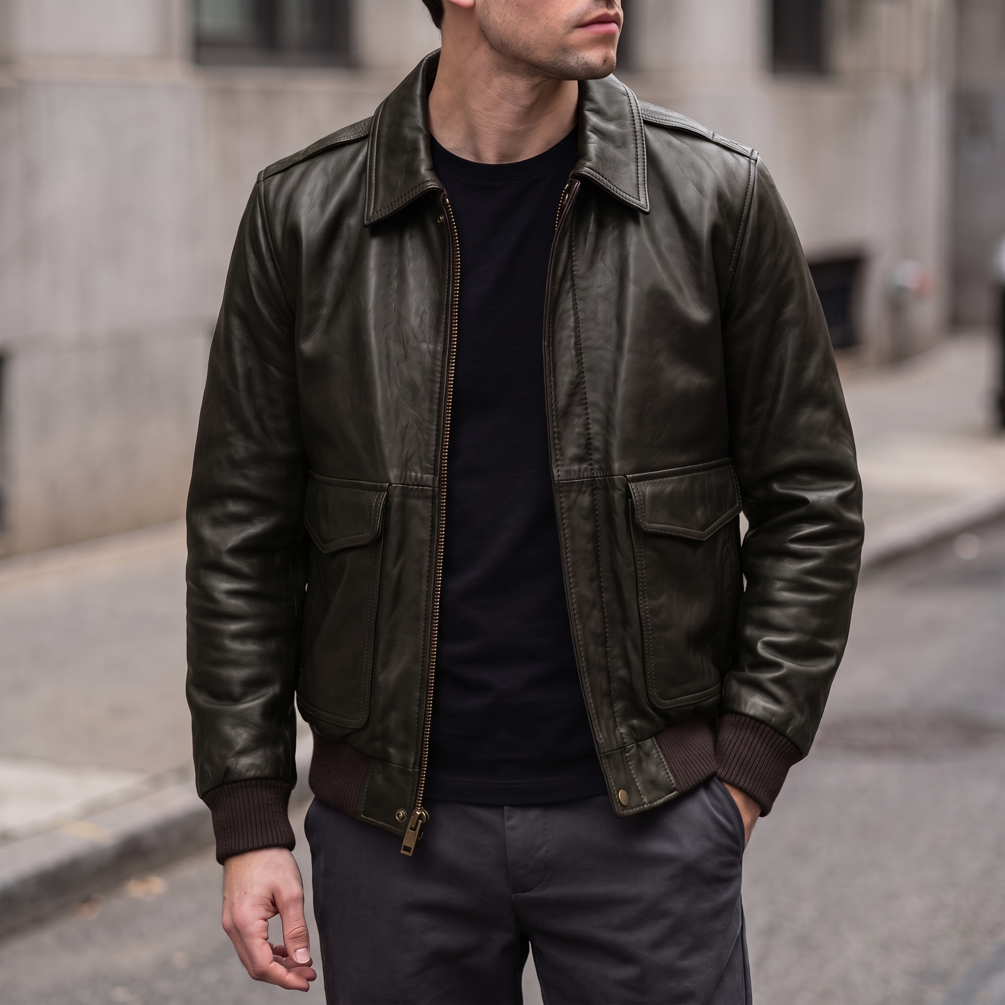 Chris Big and Tall Leather Bomber Jacket in Deep Brown