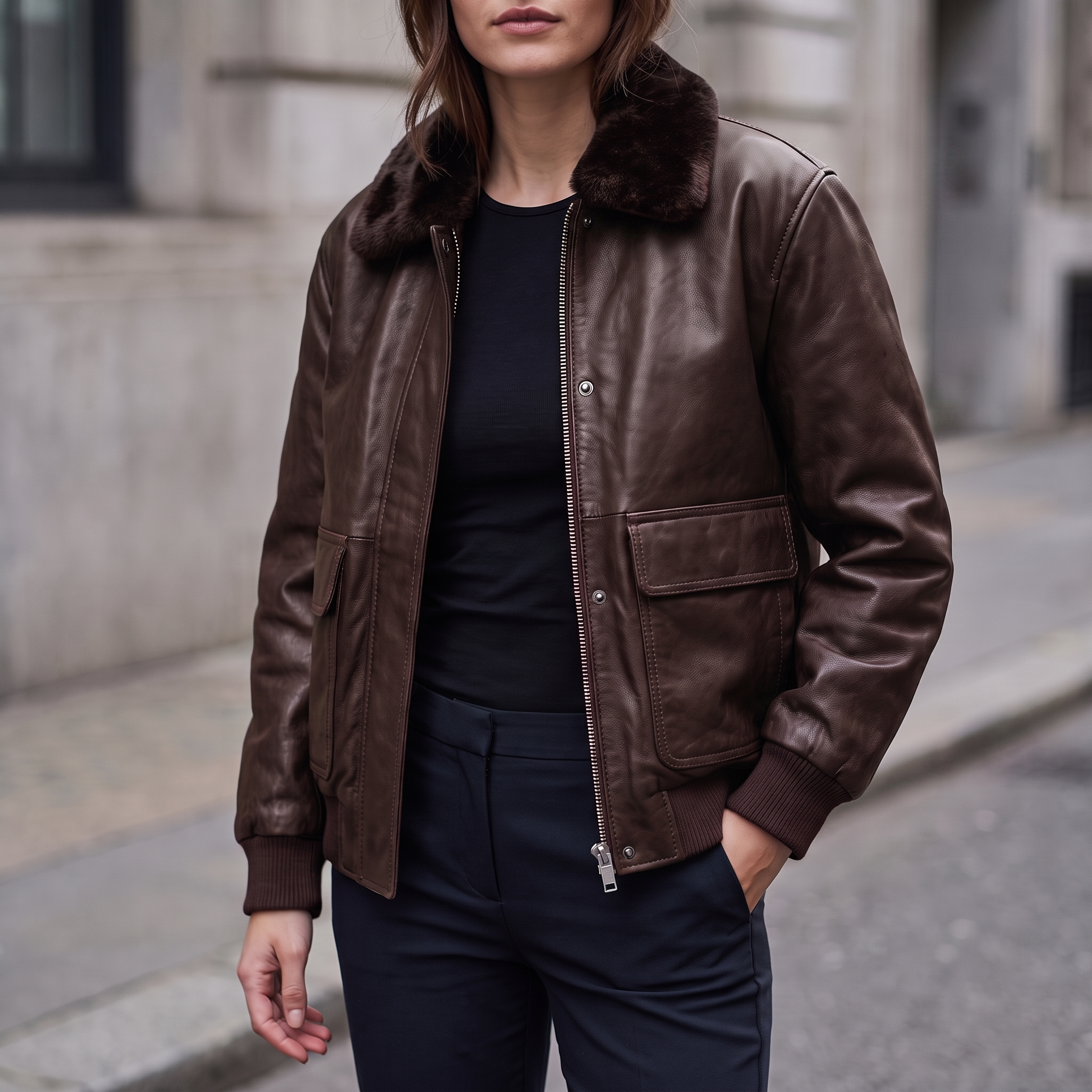 Everleigh Faux Fur Lined Bomber Jacket in Wine
