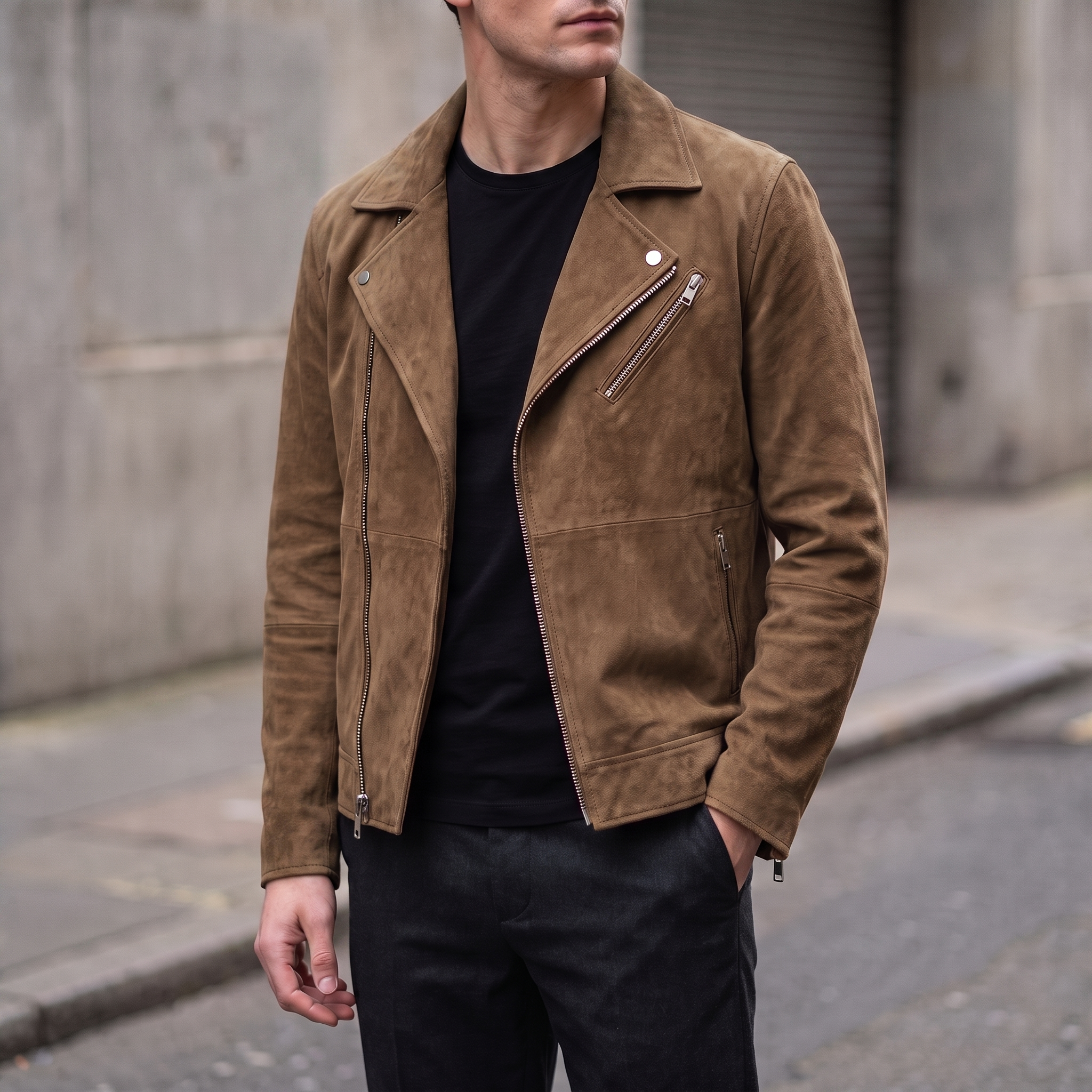 Joss Suede Moto Jacket in Cognac