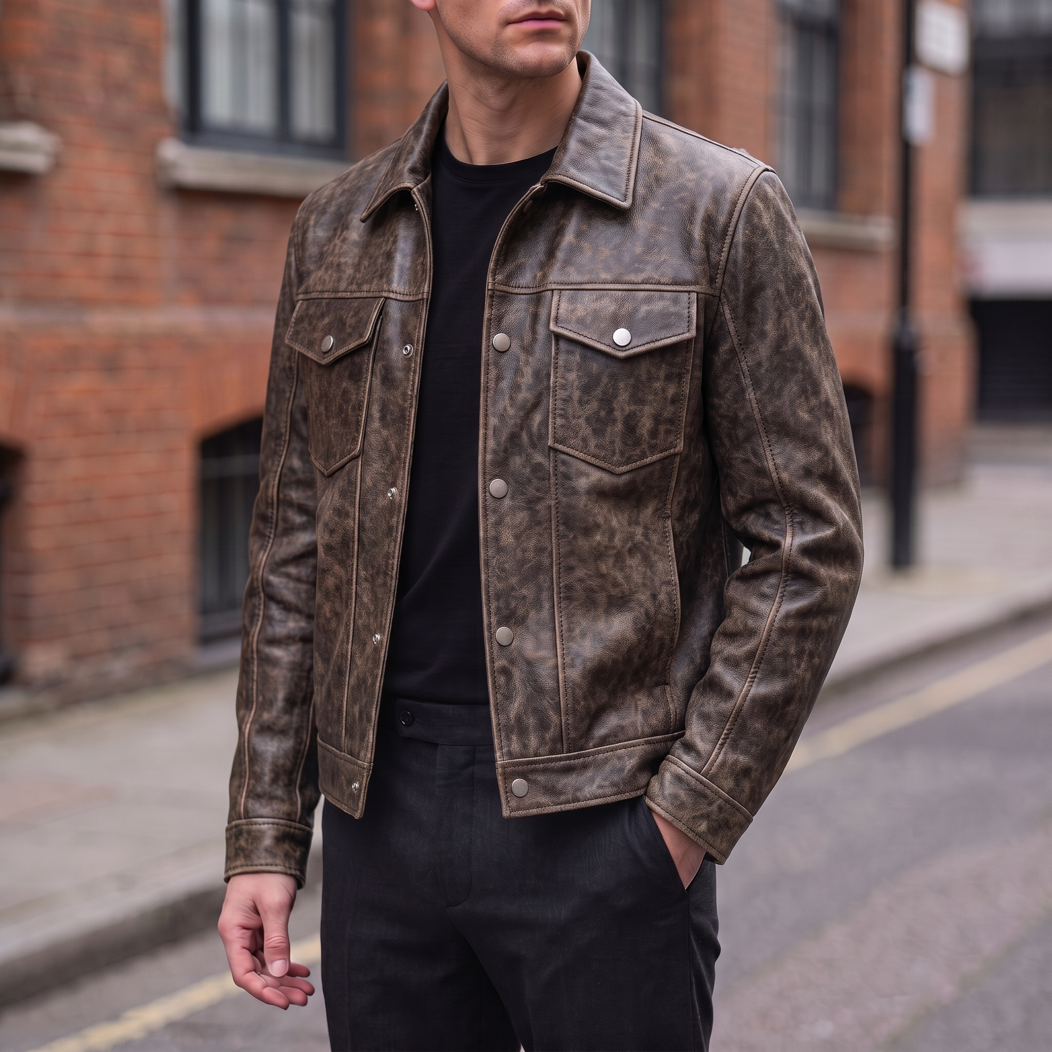 Jonah Vintage Leather Shirt Jacket in Brown