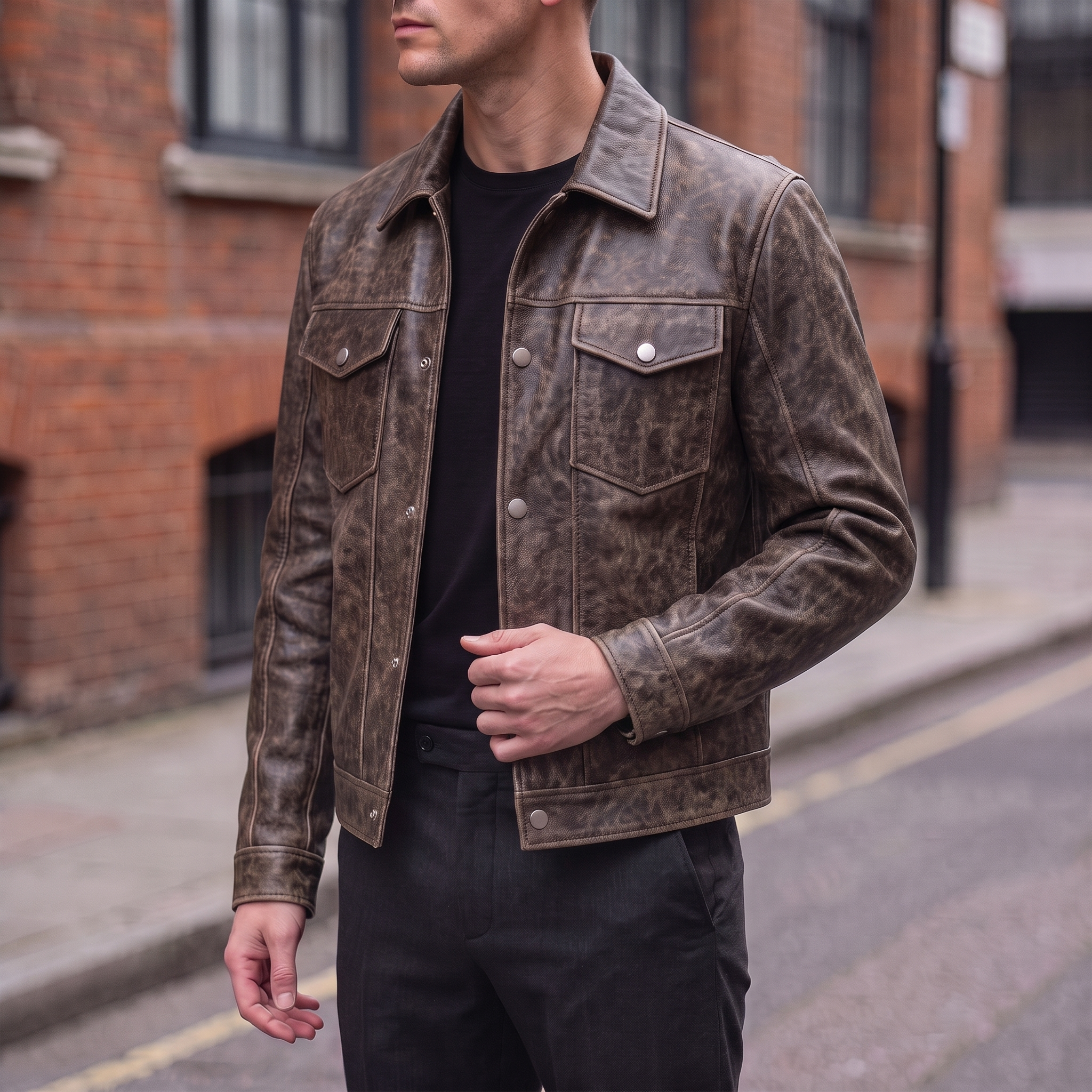 Jonah Vintage Leather Shirt Jacket in Brown